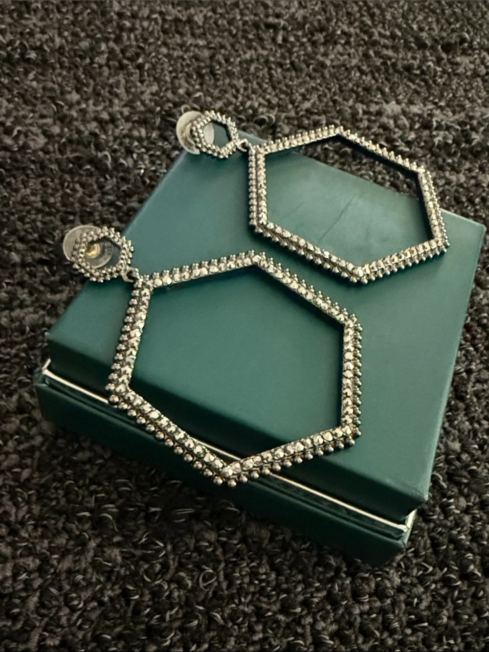 Fashion Jewelry Silver Hexagon Crystal Drop Earrings - Women Jewelry